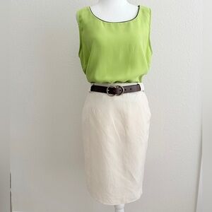 Vintage Jones New York Silk Linen Pencil Skirt Cream Size 16 Classic Minimalist